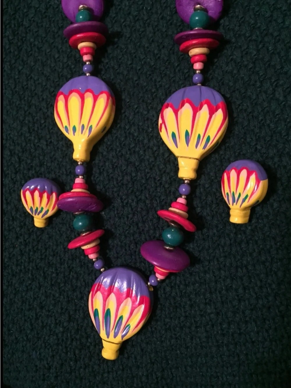 Vibrant Purple & Yellow Hot Air Balloon Bead Necklace Set